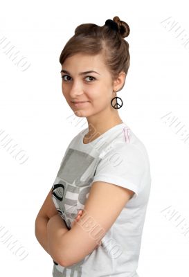 portrait of a girl in a pacifist earrings