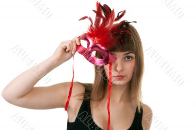 girl in the red masquerade mask