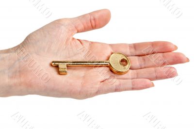 woman`s hand with a key,