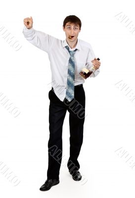 drunk businessman with a bottle of cognac