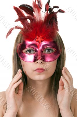 girl in the red masquerade mask