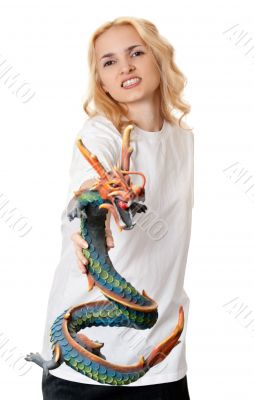 beautiful girl with a wooden dragon