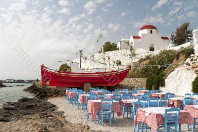 Mykonos taverna and church