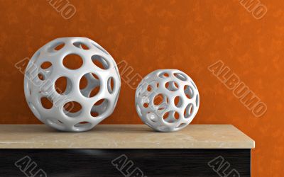 Accessories and orange wall 3D rendering