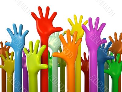 Colourful hands isolated on white background