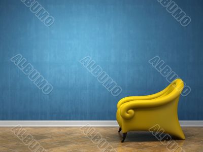 Conceptual interior with yellow armchair