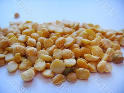 Grains of peas on a white background