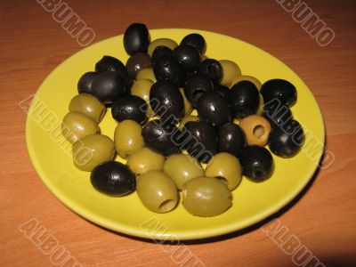 Black and green olives