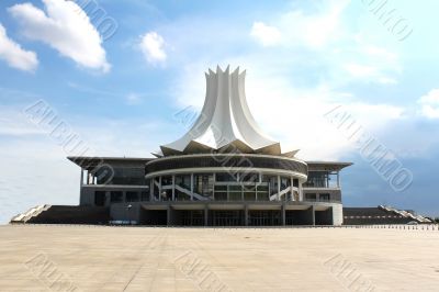 exhibition center with hibiscus flower