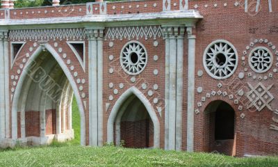 Red bridge over the ravine in Tsaritsyno