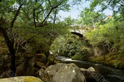 Segade Bridge and Umia River, Caldas de Reis, Spain