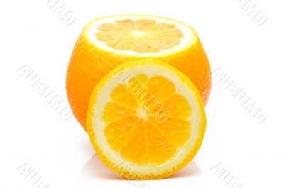 Juicy orange on a white background