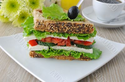 Sandwich with cheese and vegetables