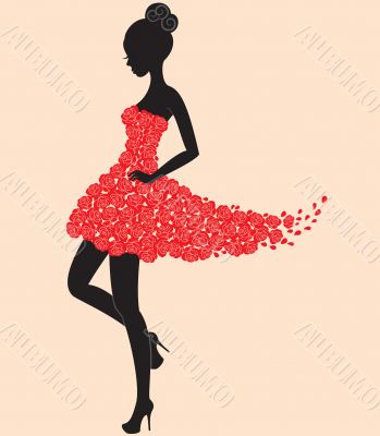 Dancer girl in dress of roses