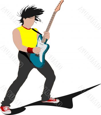 Guitar player isolated on the white background. Vector illustrat