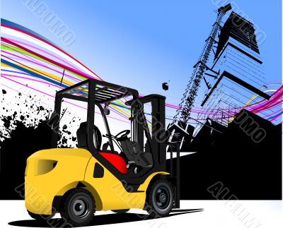 Urban abstract grunge composition with forklift image. Vector il