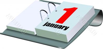 Vector illustration of desk calendar. 1 january