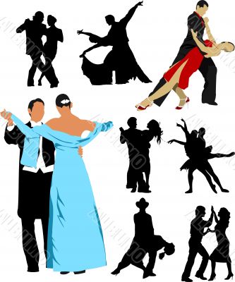 Silhouette dancing people for design. Vector illustration
