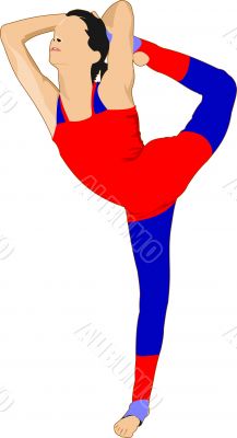 Woman practicing Yoga excercise. Vector Illustration of girl in 