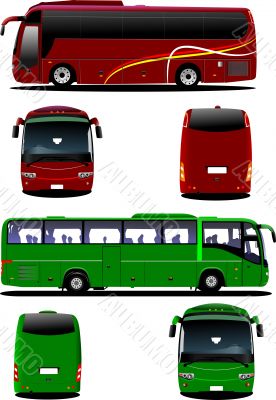 Two city buses. Tourist coach. Vector illustration for designers