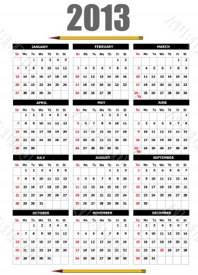 2013 calendar with pencil image. Vector illustration 