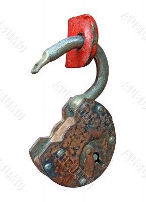 open old, rusty hinged lock.