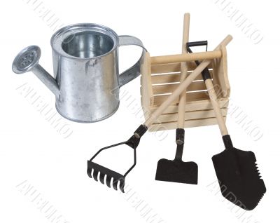 Watering Can and Wooden Box with Tools