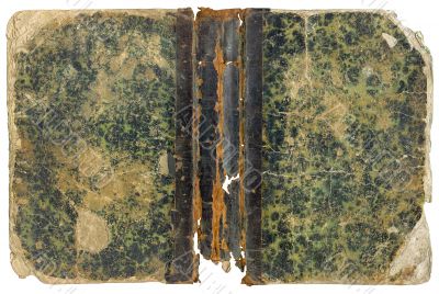 Open shabby old book cover