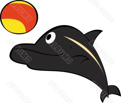 Dolphin playing ball. Vector. Easy to edit