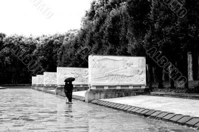 In the rain at a Memorial