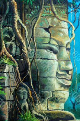 Painting art of buddha at Angkor,Cambodia