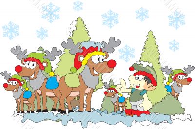 boy standing with reindeer
