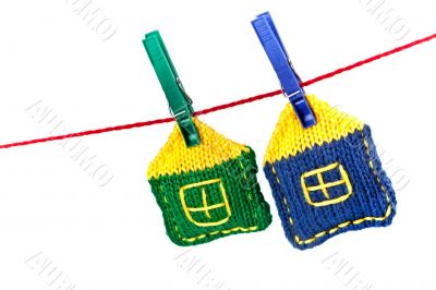 two knitted colorful houses