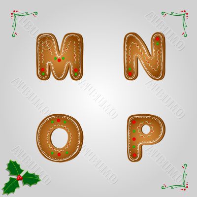 Gingerbread font m to p