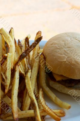 Cheeseburger and Fries on a Plate
