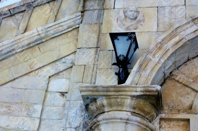 Vintage night light on the gray wall