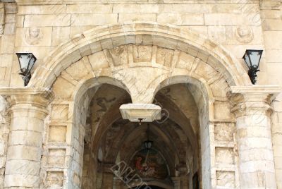 front door  of a church built in russian gothic style 