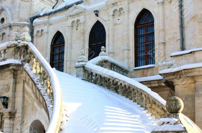 Staircase  of the church built in russian gothic style