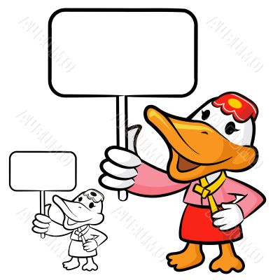 Carrying banners in Korea duck. a duck Character