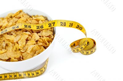 corn flakes with yellow measuring tape