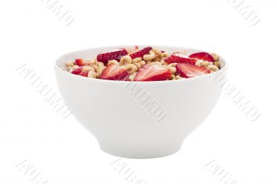 fresh sliced strawberries with cereal