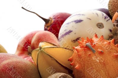 extreme close up shot of different tropical fruits