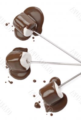 mallows dipped on chocolate syrup 