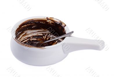 empty chocolate sauce dish