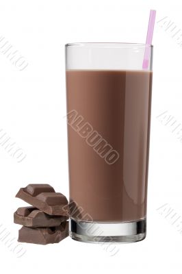 glass of chocolate drink with straw