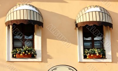Two windows on the background wall of the coffee color