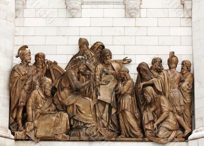 Sculpture on the wall  of Christ the Saviour Cathedral in Moscow