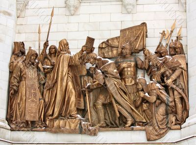 Sculpture on the wall  of Christ the Saviour Cathedral in Moscow