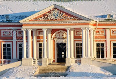 Kuskovo Estate. View of the ducal palace and palace church with 