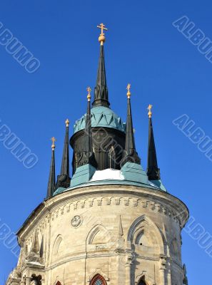 top of the church built in russian gothic style (pseudo gothic)